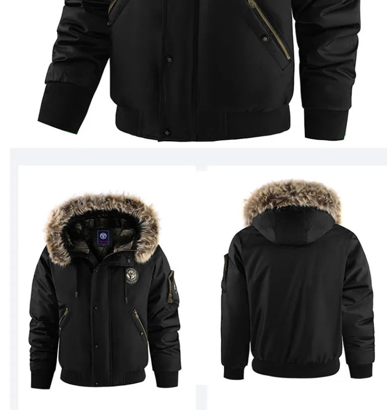 Men's winter casual cotton-padded coat loose fit solid colour black