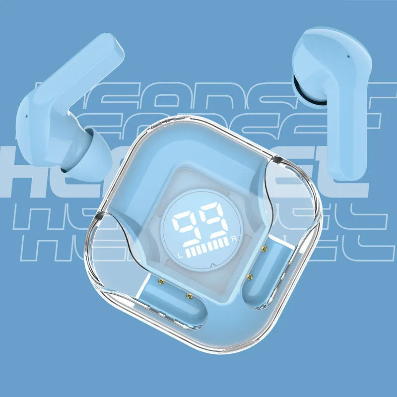 Wireless Bluetooth TWS in-ear headphones with transparent design in blue colour