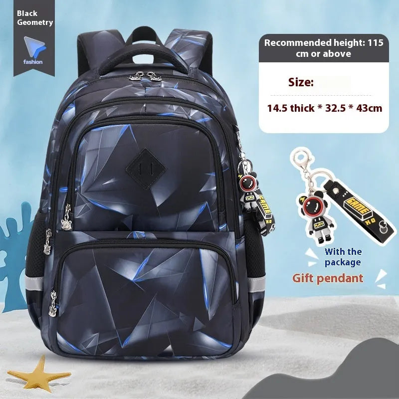 Children's waterproof school backpack in multiple colours including dinosaur and rainbow patterns