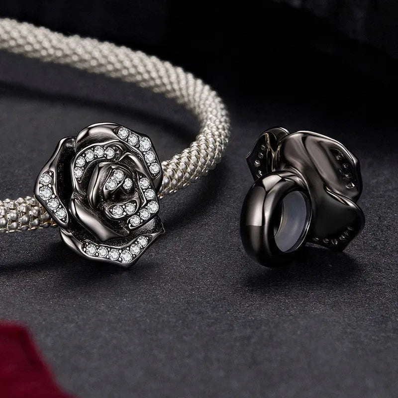 Set of S925 sterling silver spacer beads with rose motif, 1.2cm height and width, dark SCC3199 colour