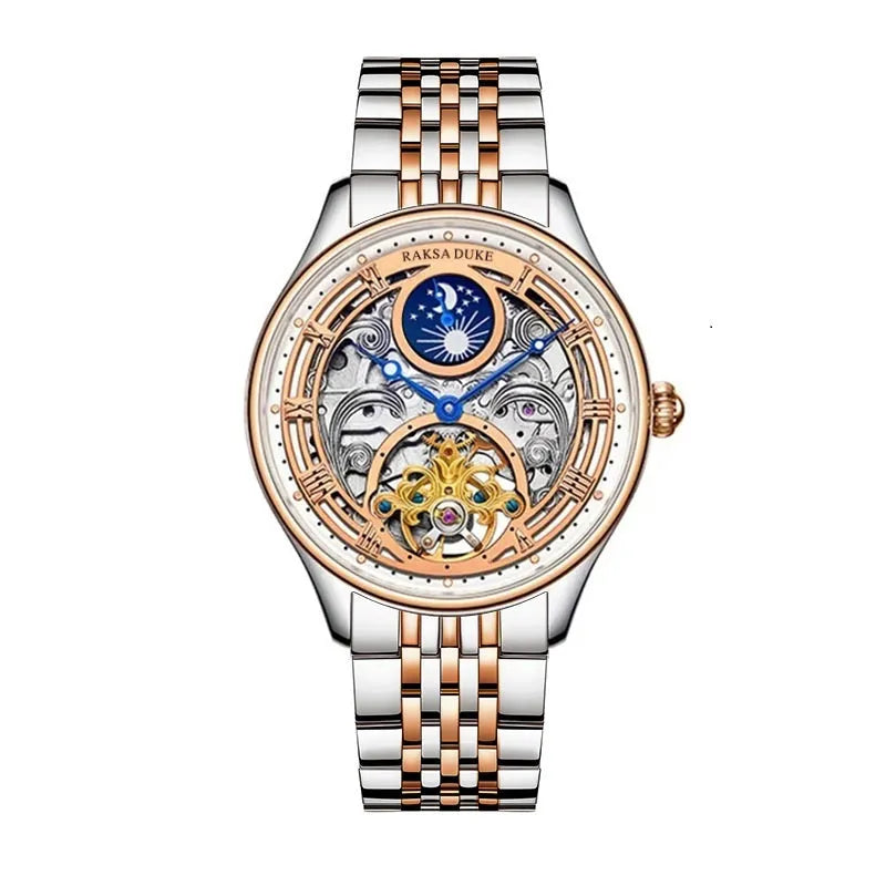 Men's waterproof business watch with 16mm thick case and steel or leather strap options