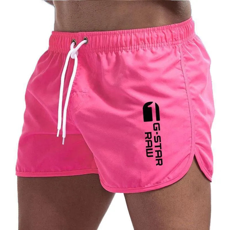 Men's sports beach shorts in 11 colour options including black, navy, and fluorescent green, polyester-hemp blend fabric