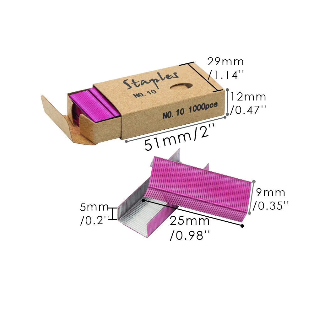 Box of 1000 metal stitching needles in black, purple, rose gold, and rose red colours.