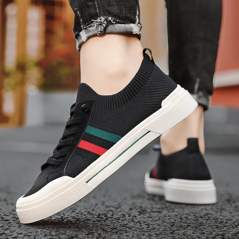 Men's knitted mesh casual sneakers with elastic band closure in beige colour