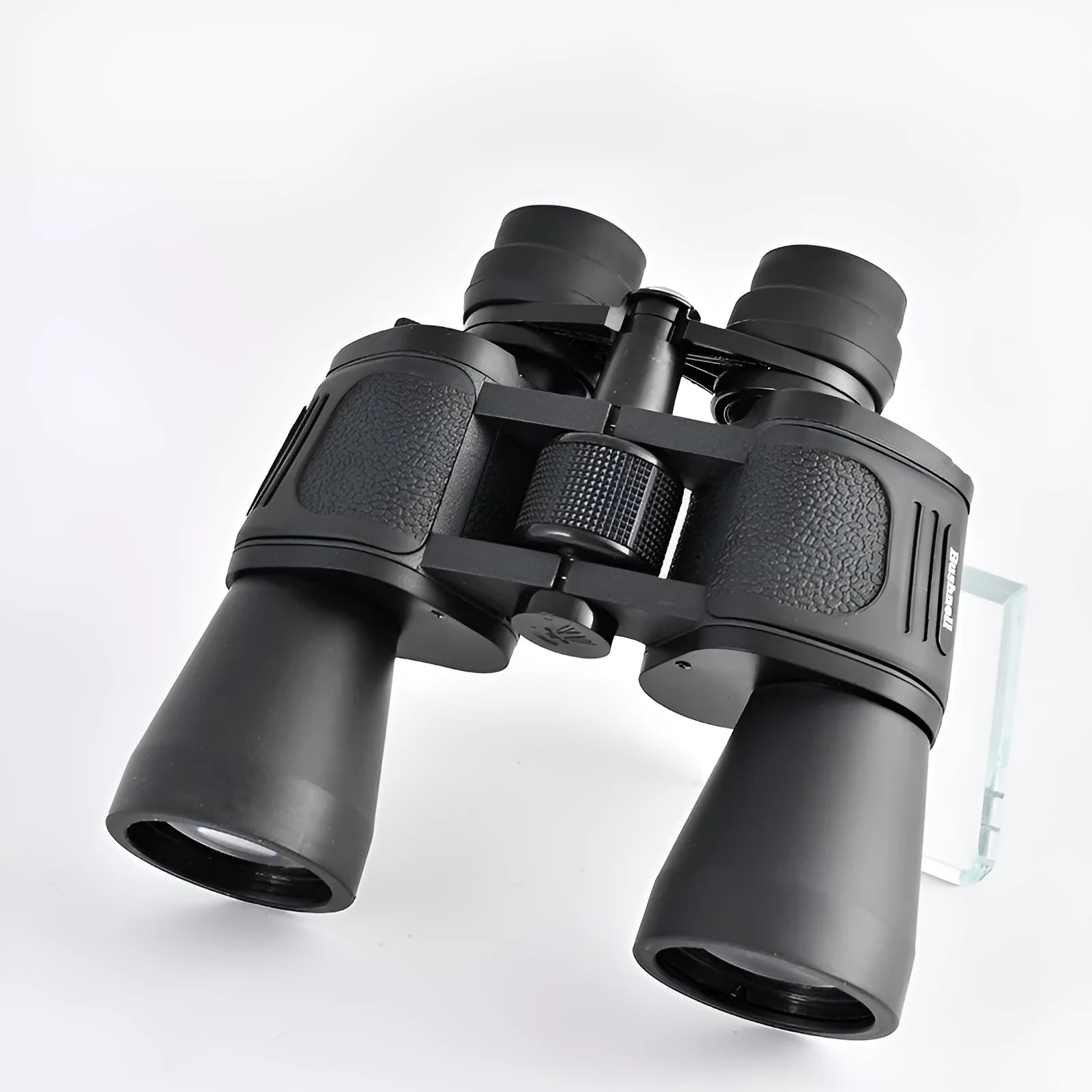 Outdoor telescope binoculars with large 100mm objective lenses and continuous zoom control ring.