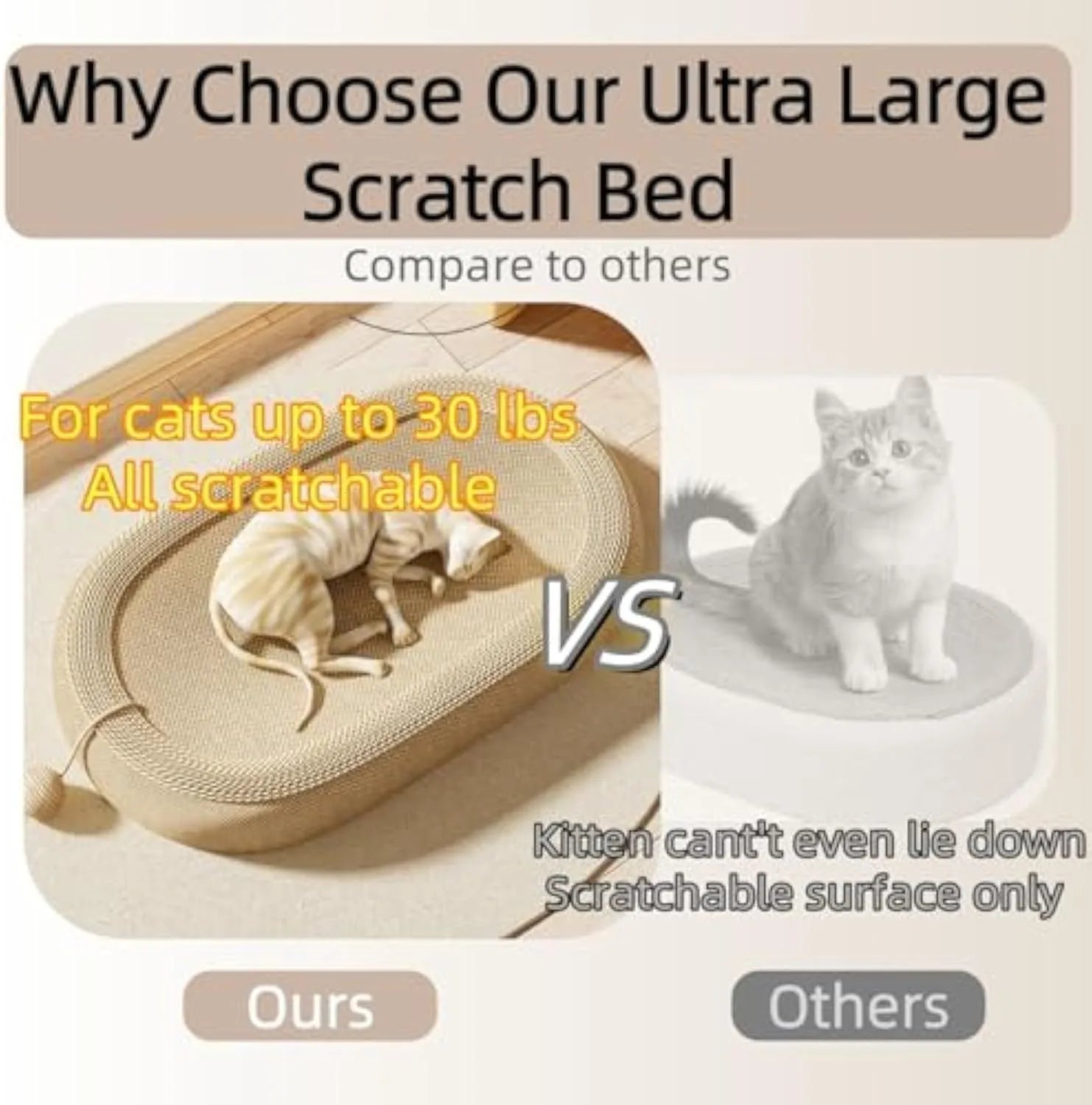 Large natural sisal cat scratching board with an adorable design and a lounging platform.