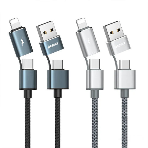 Braided data cable 1m USB one-for-four branch connector black silver