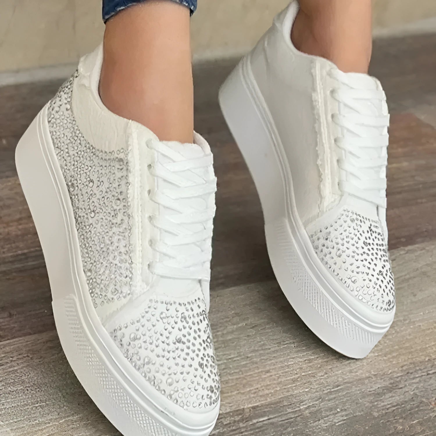 Plus size women's casual sports shoes with thick rubber soles and lace-up design in multiple colours