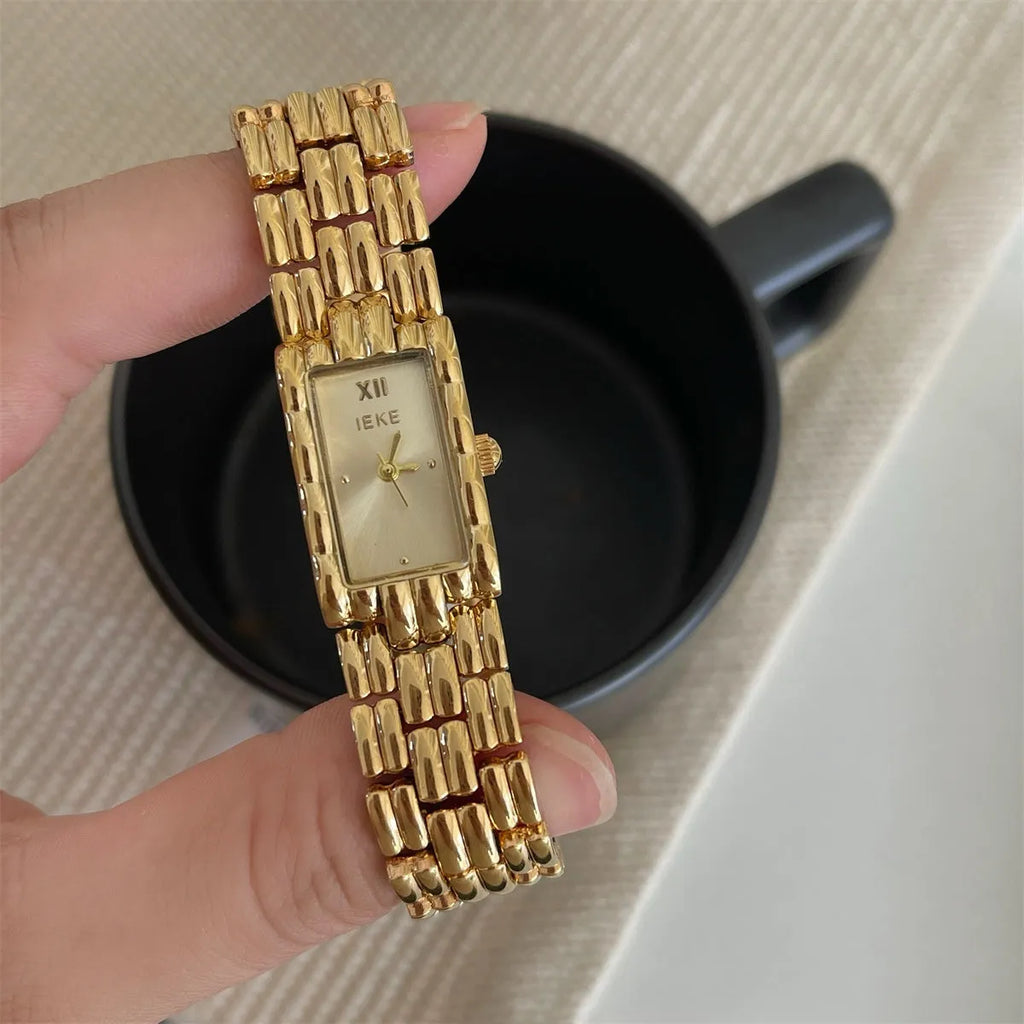 Women's mid-ancient Ins watch with stainless steel bracelet, 15mm white dial, and butterfly buckle
