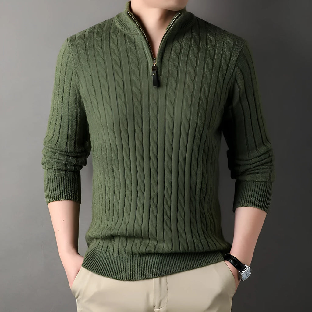 Eight loose men's casual cardigan sweater coat in M8511 apricot, thick polyester knit, slim fit, long sleeves, front view