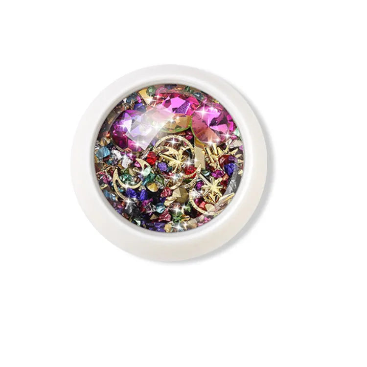 Set of metal nail art diamond and rivet sequins in six colours 89g