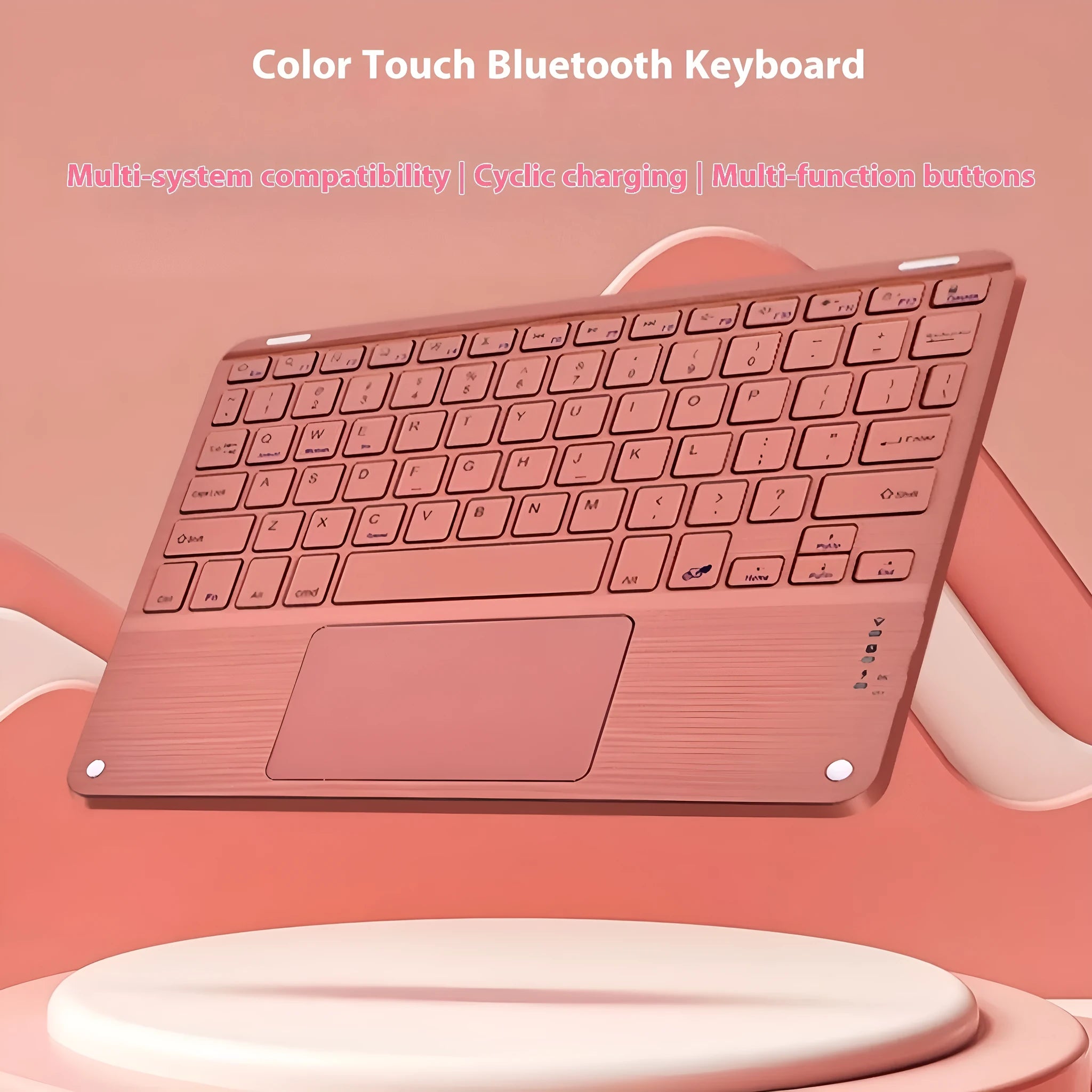 Square hat touch Bluetooth wireless charging keyboard in multiple colour options with plastic and alloy construction