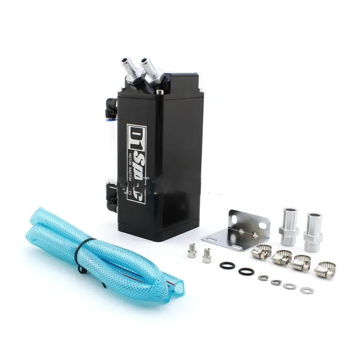 Car modification oil catch tank in choice of black, blue, red, or silver colour with square or round design