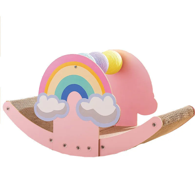 Pink rainbow cat scratch board made of density plate corrugated paper and rope ball for pet claw care