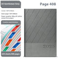 A5 business notepad with striped PU leather cover showing eight colour options open to reveal thick paper