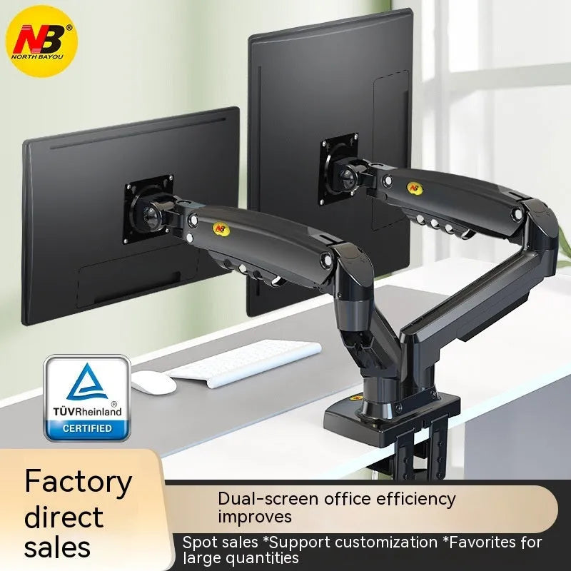 Dual screen monitor bracket with height adjustment for VESA 75-100mm compatible displays