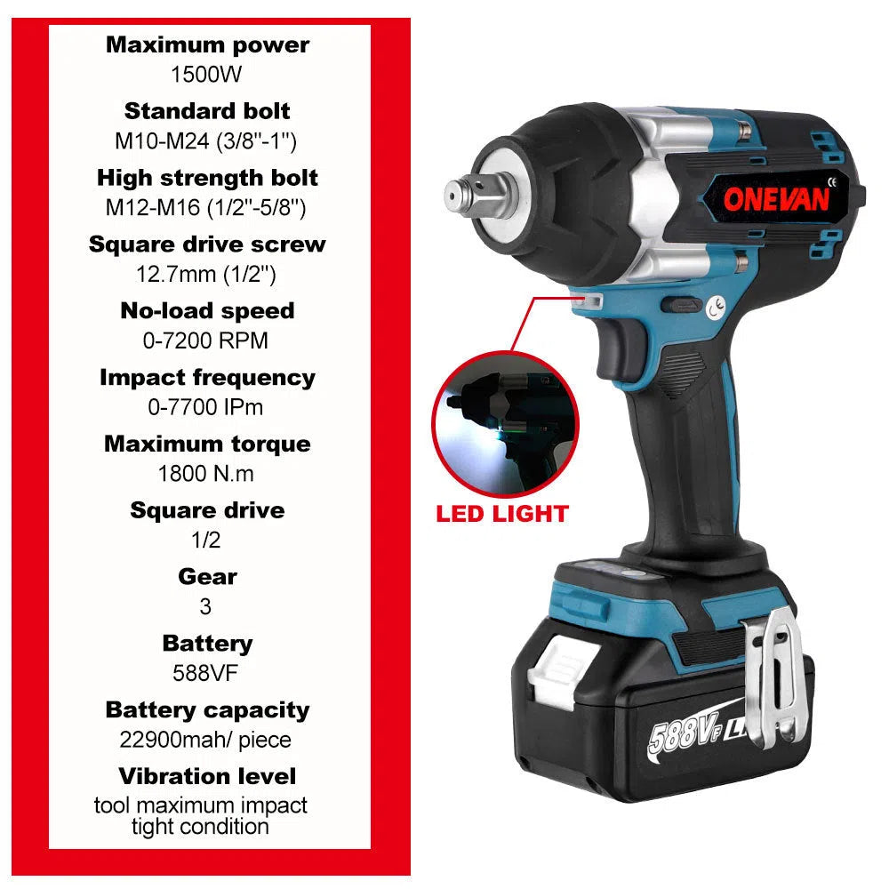 Lithium battery brushless impact wrench 1100Nm with 21V battery and charger attached