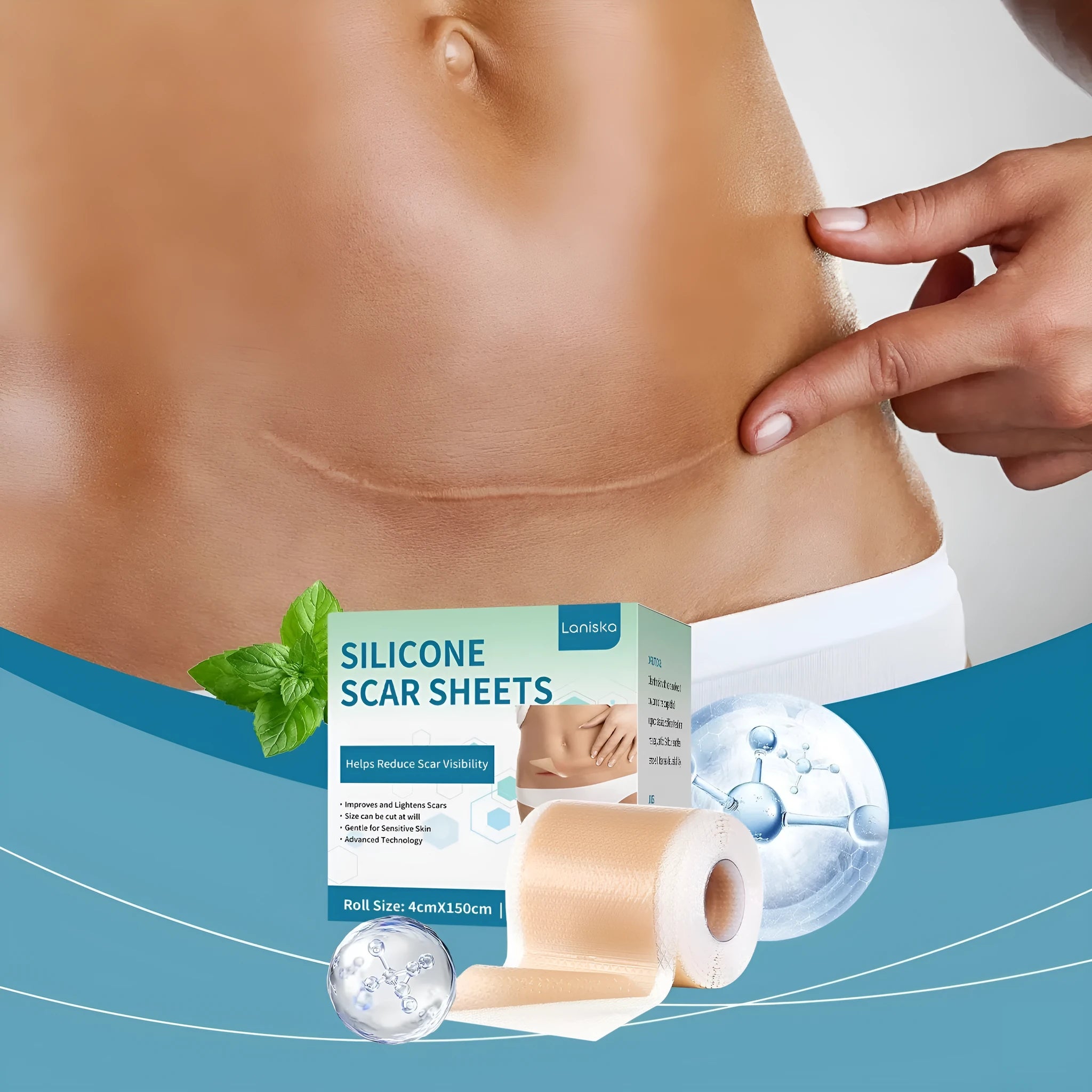 Skin Smooth clear silicone scar paster roll measuring 10cm by 20cm for scar treatment