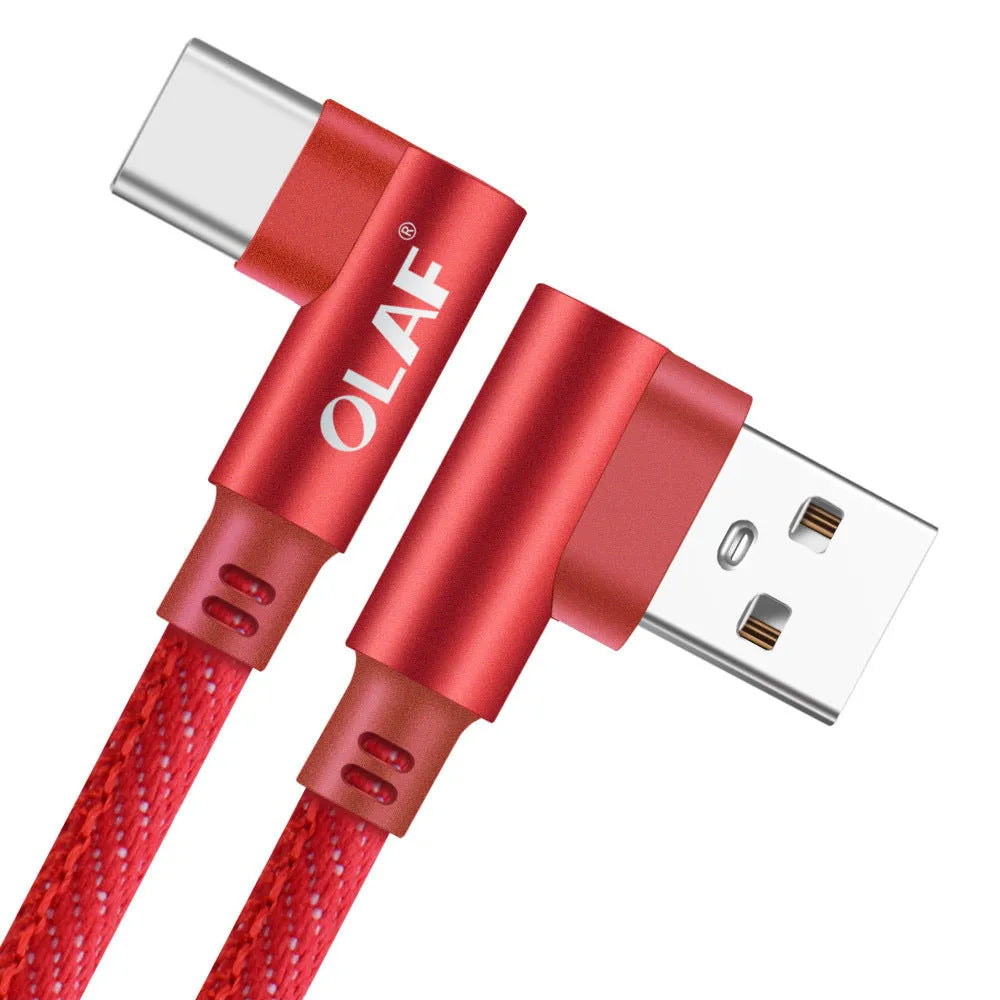 Denim fabric fast charging USB cable with aluminium connectors in black, blue, and red for Android and Type C phones.