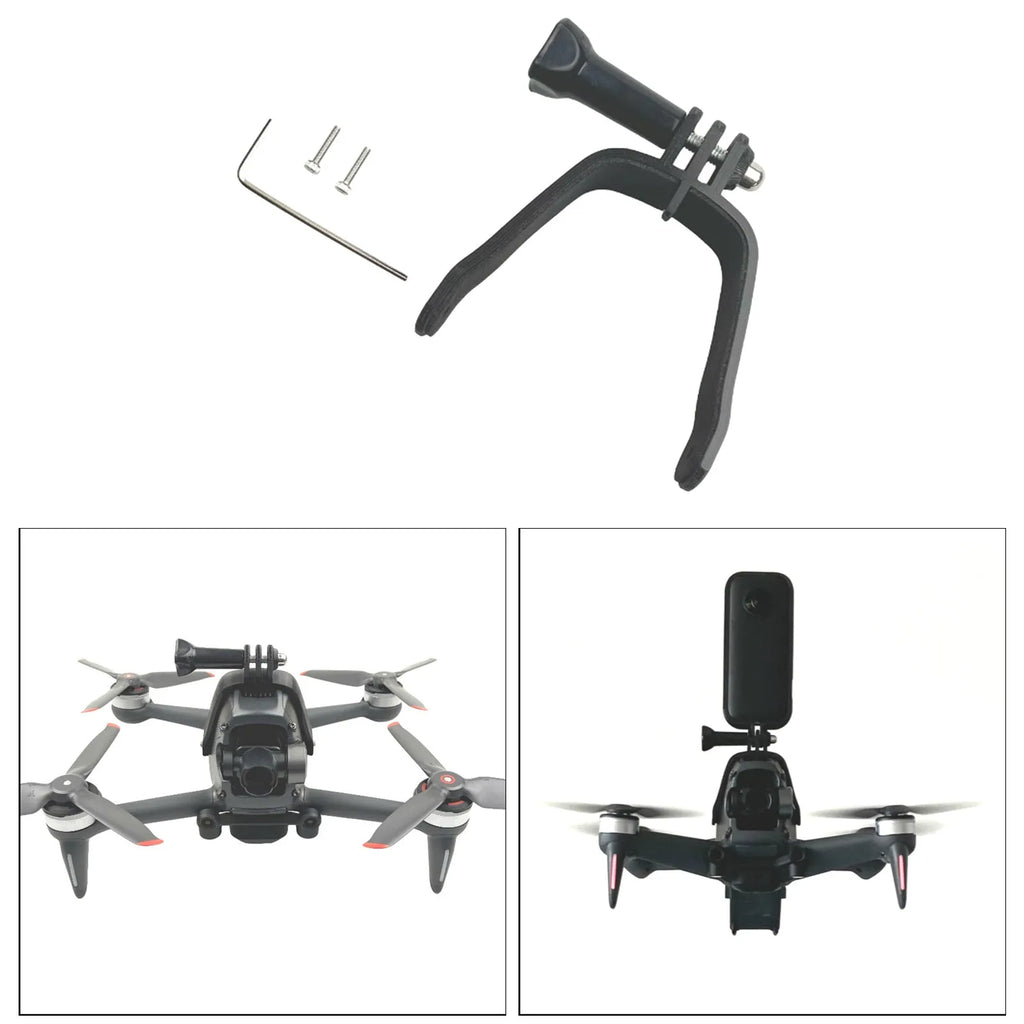 3D printed hard plastic drone expansion bracket for mounting GoPro cameras on top.
