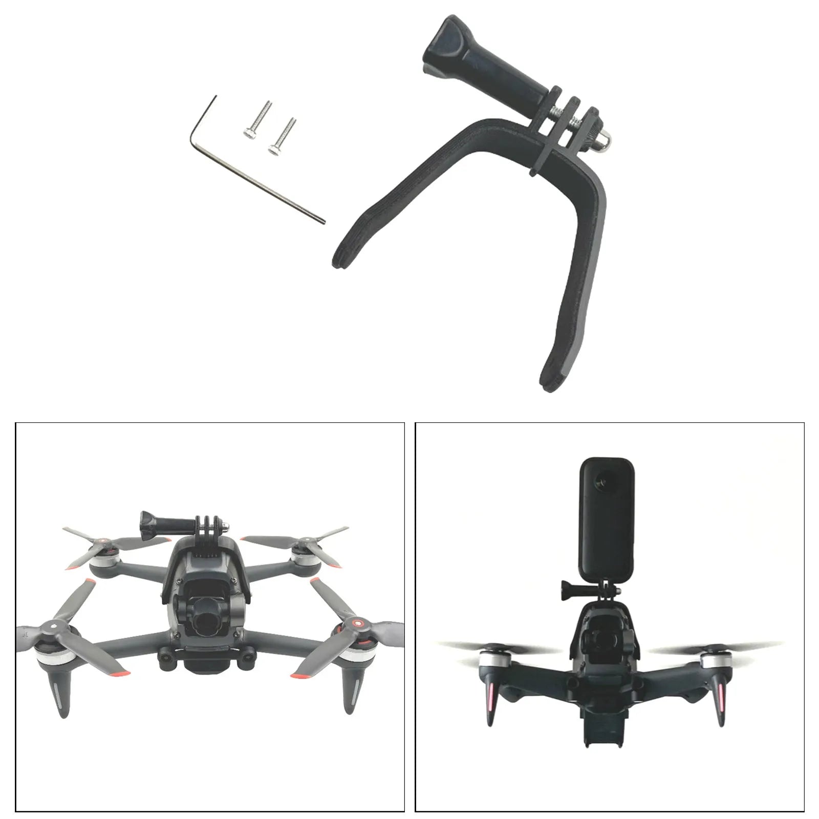 3D printed hard plastic drone expansion bracket for mounting GoPro cameras on top.