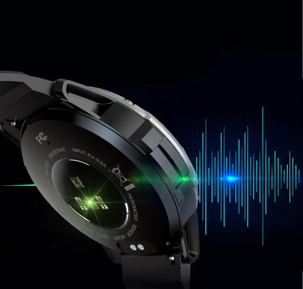 Smart silicone watch with Bluetooth calling and TFT screen, available in black, dark blue, and green