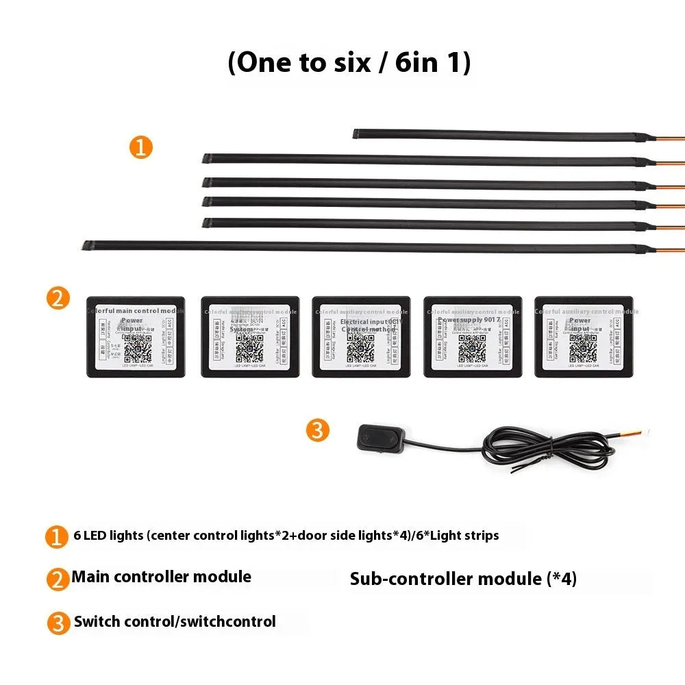Hidden LED streamer 18in1 dynamic car ambience light with clear acrylic bar in a vehicle interior