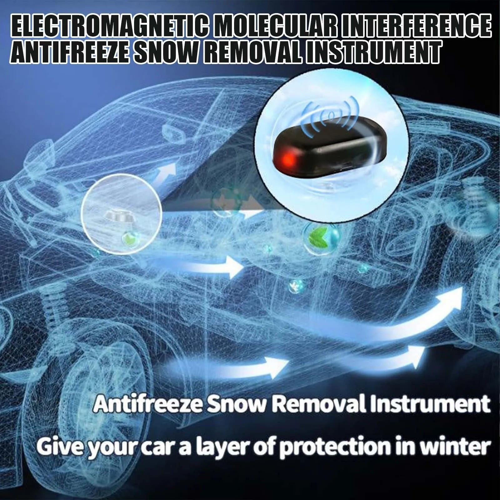 Black portable car deicer tool for windscreen frost removal measuring 5 cm long