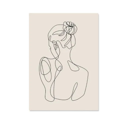 Abstract line design spray-painted on a frameless canvas wall art print in a boho style.