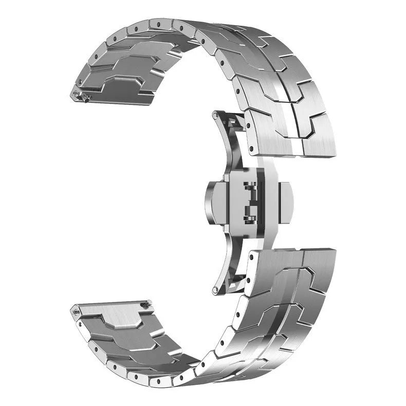 Stainless steel watch strap for Samsung Galaxy Watch in silver, showing business-style full band design.