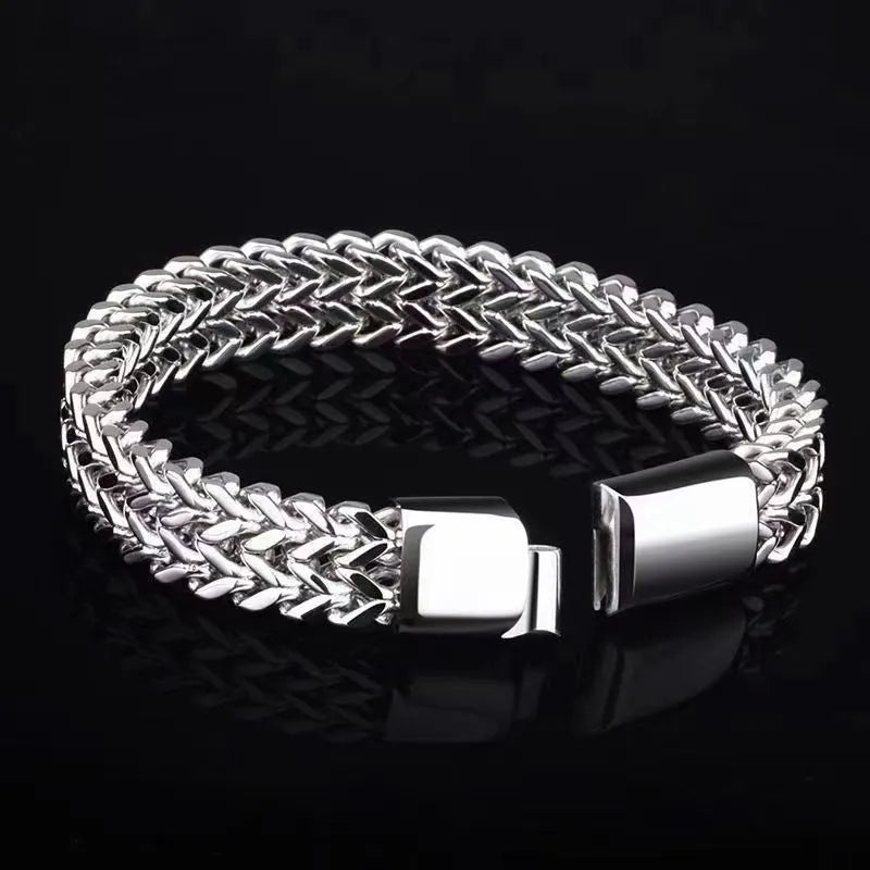 Silver titanium steel hip hop bracelet with geometric design in 4x8mm or 5x10mm style