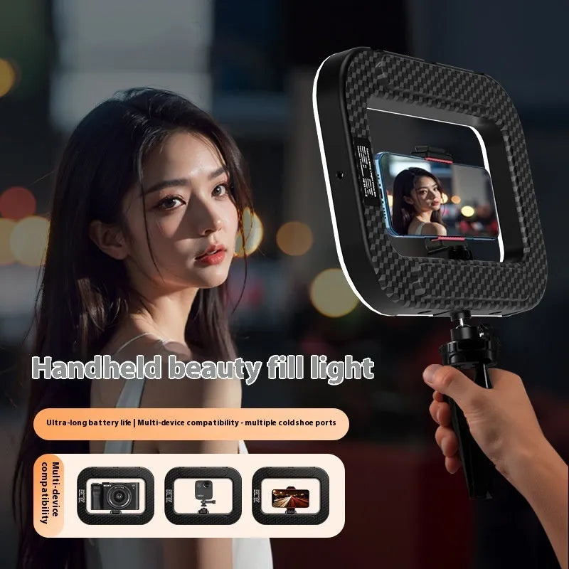 Rechargeable mobile phone fill light with adjustable colour temperature and dual mounting options