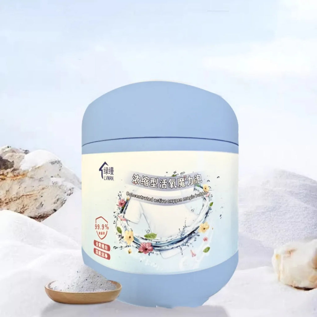 Bottle of 400g active oxygen bleaching powder for laundry stain removal.
