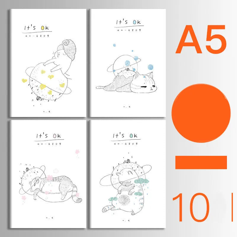 10-pack of kraft paper notebooks with thread binding in A5 and B5 sizes with various cover designs