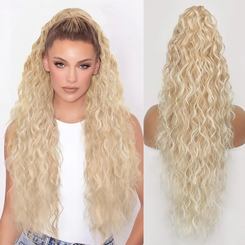 Long 30-inch curly ponytail wig in high temperature fibre for costume and cosplay.