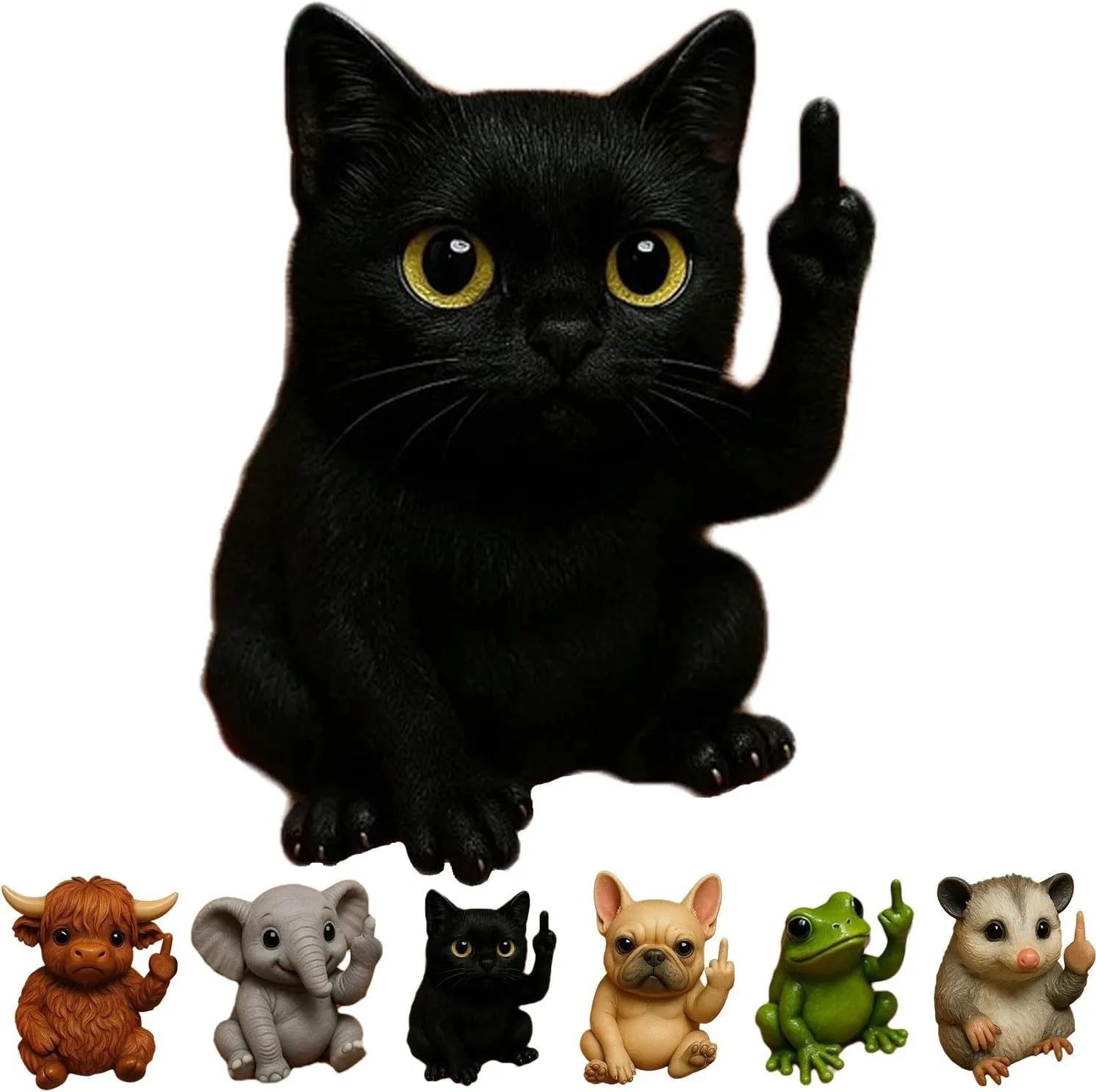 Resin animal middle finger doll ornament in chosen animal style such as cat, dog, or elephant.