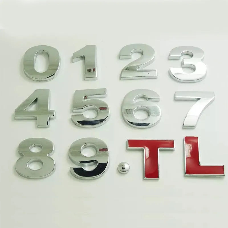 Zinc alloy metal car sticker with 3D raised English letter measuring 2.5cm in black finish