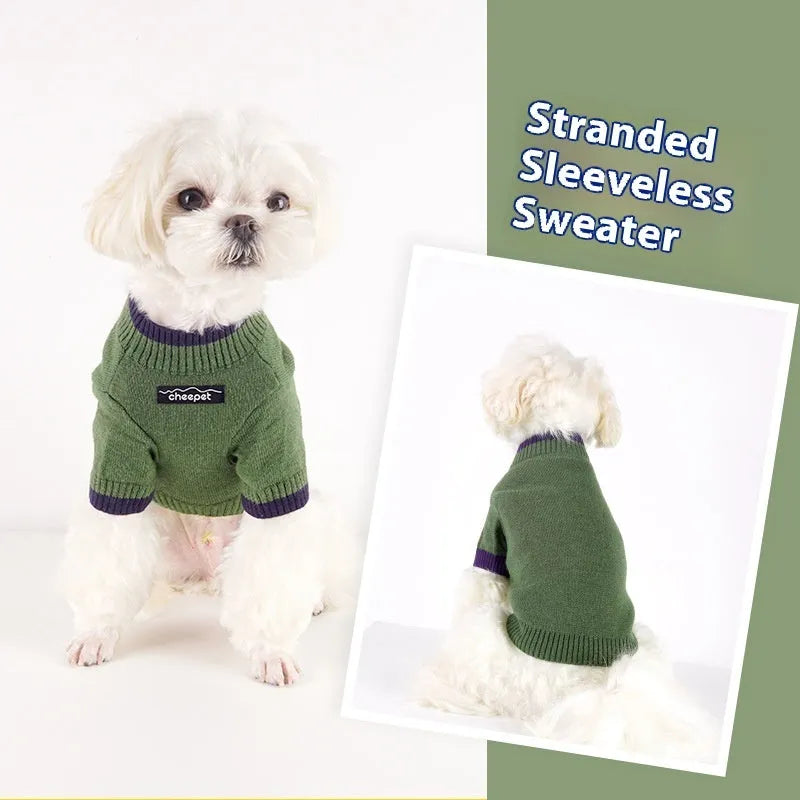 British style wool dog sweater with contrasting colours in sizes S to XXL for winter warmth