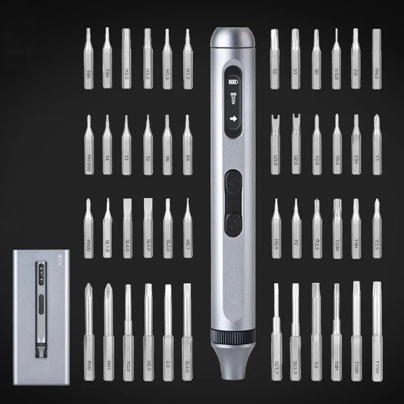 Compact aluminium alloy electric screwdriver showing scale, with high torque specifications displayed.