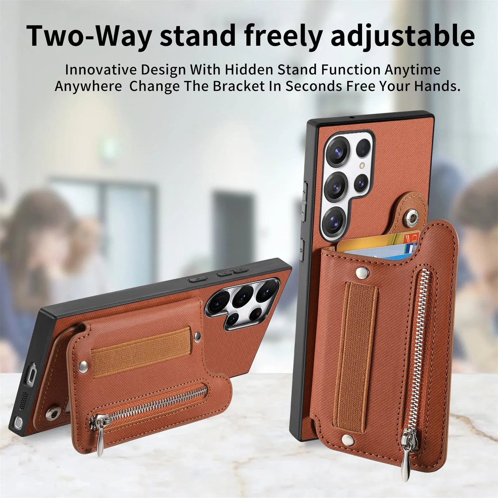 Multifunctional blue leather wristband wallet card holder phone case with kickstand for Samsung