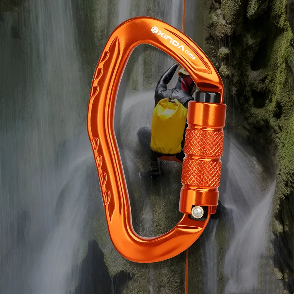 Automatic lock climbing carabiner in five colour options for rock climbing gear