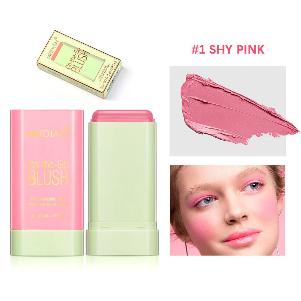 High-gloss portable solid blush cream in compact case, three shade options Shy Pink Hot Red Coral Orange