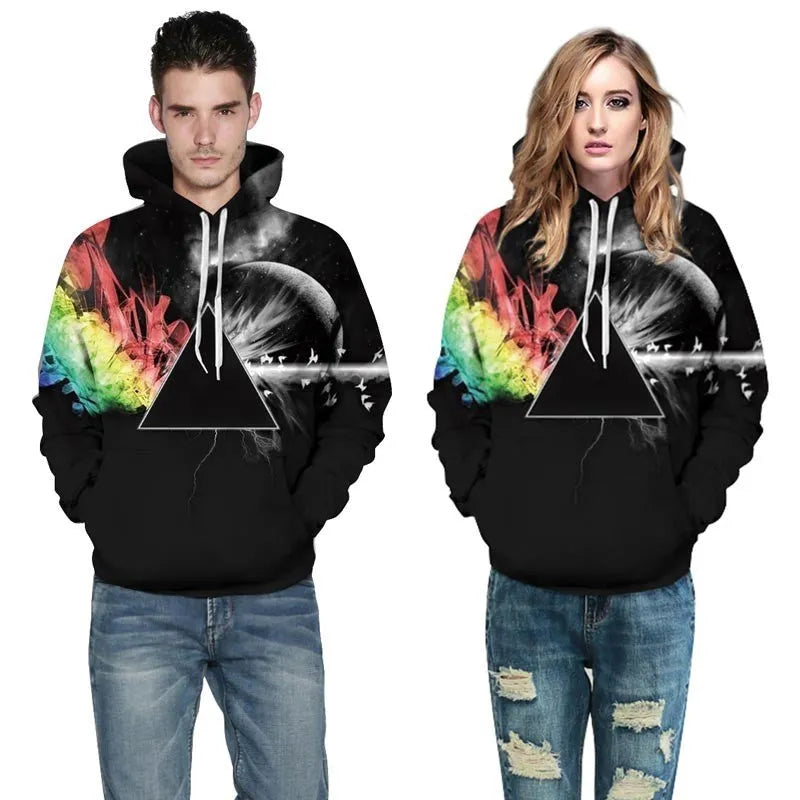 Unisex 3D printed hoodie with sun refraction splash paint design and big front pockets