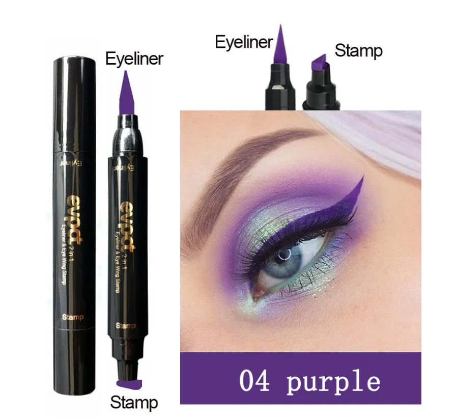 Evpct double colour seal eyeliner pen 15.5g in brown, green, pink, purple, blue, red, and black shades