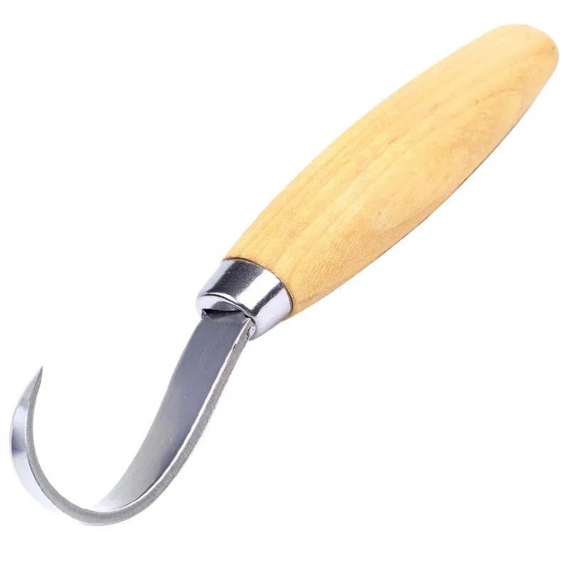FastCraft curve carving knife with stainless steel blade and wooden handle for woodworking