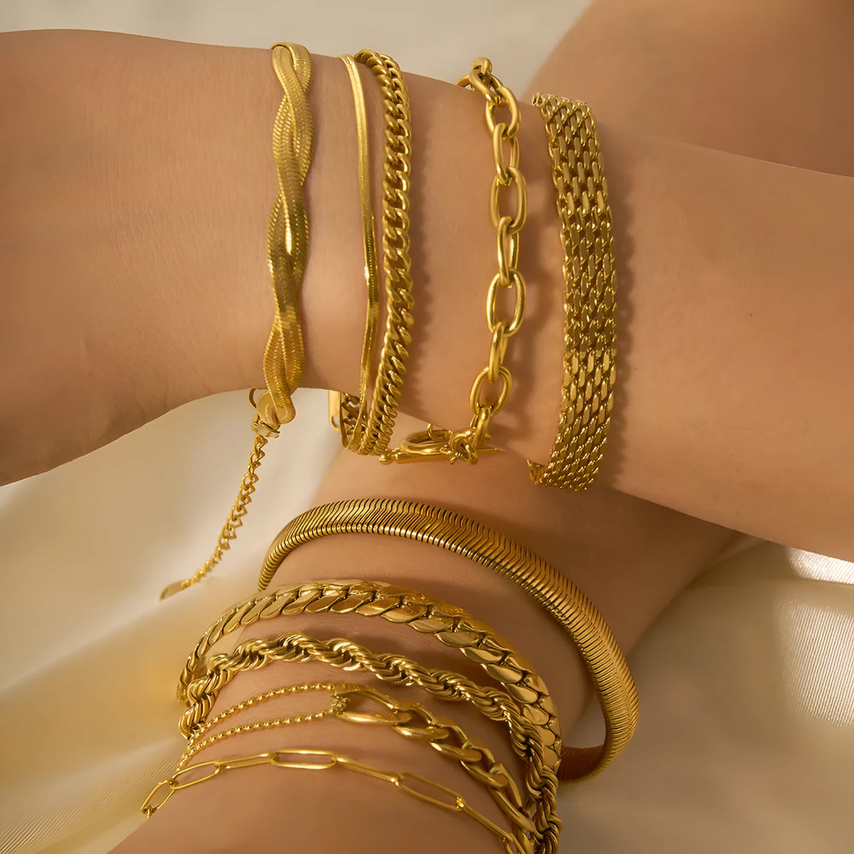 Unisex stainless steel geometric ring bracelet with real gold PVDP finish, available in multiple colour codes