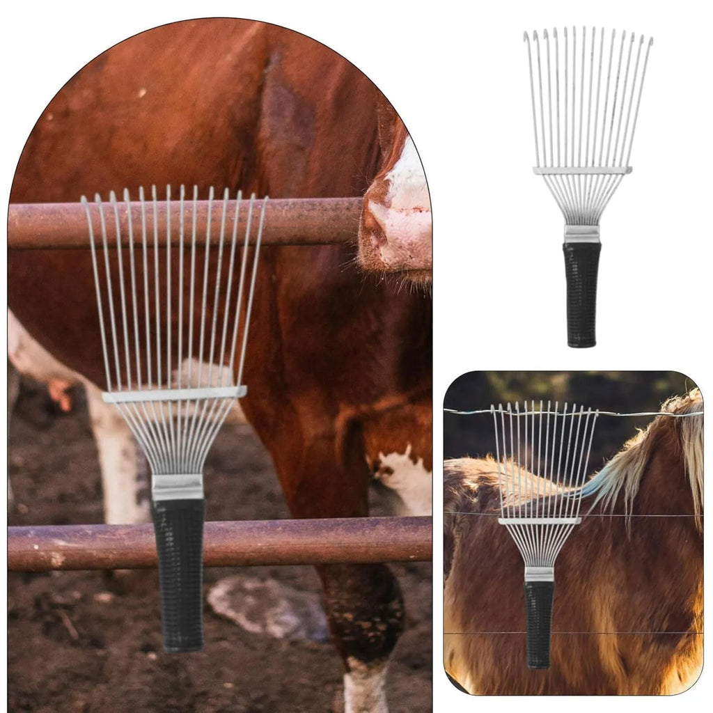 Stainless steel dematting brush with curved teeth for horse and dog grooming