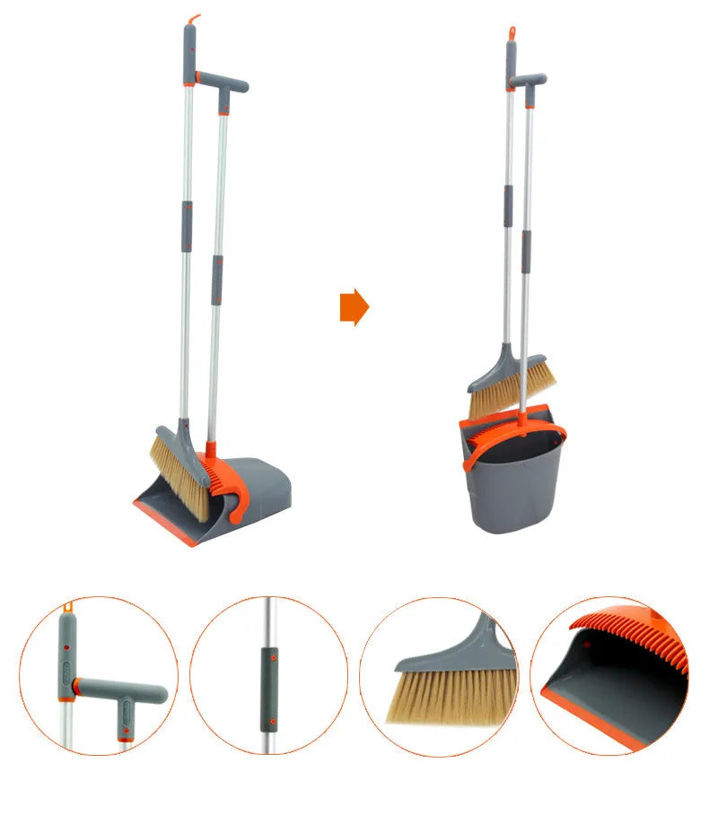 Foldable broom dustpan and bucket cleaning set in upgrade colour on floor