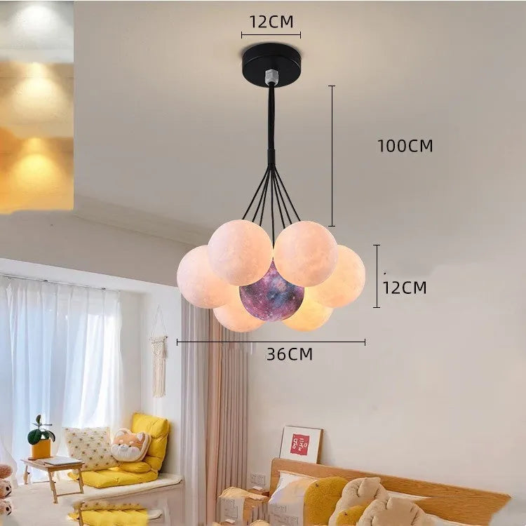 Nordic style moon bubble chandelier pendant lamp with multiple LED lights in gold or black colour options