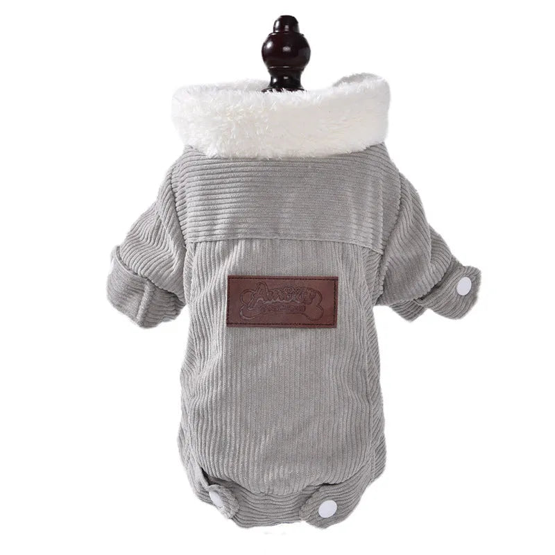 Lambswool grey padded dog vest with fleece lining for winter warmth.